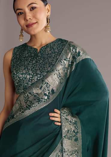 Teal Blue Dola Silk Saree With Zari Woven Motifs