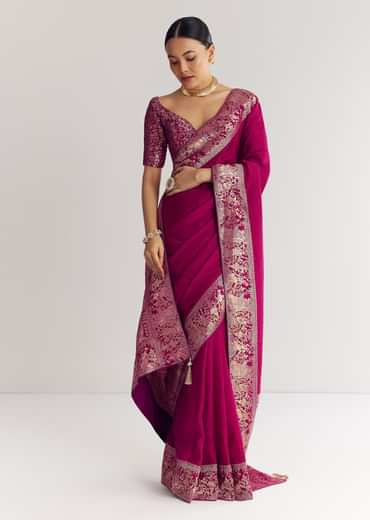 Wine Dola Silk Saree With Zari Motifs