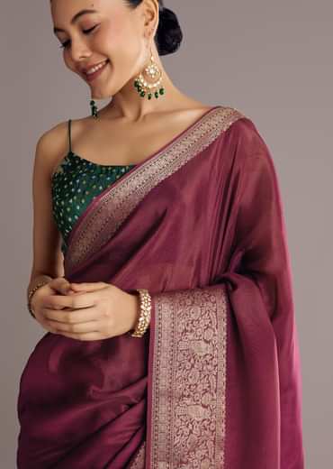 Wine Dola Silk Saree With Woven Border And Pallu