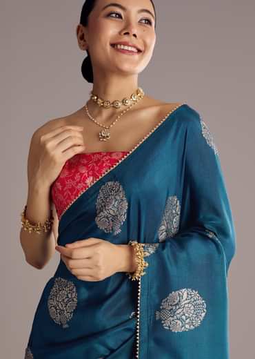 Peacock Blue Dola Silk Brocade Saree With Gotapatti Border