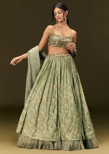 Mint Green Crepe Lehenga Choli Set With Coin Work