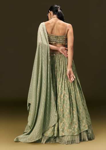 Mint Green Crepe Lehenga Choli Set With Coin Work