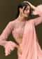Baby Pink Ready To Wear Satin Saree With High Neck Full Sleeve Blouse