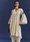 White High Low Kurta With Cut Dana Beads And Applique Work In Fuji Silk