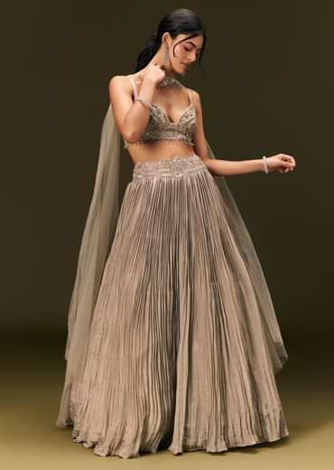 Gold Embroidered Sweetheart Neck Blouse With Lehenga And Choker Dupatta