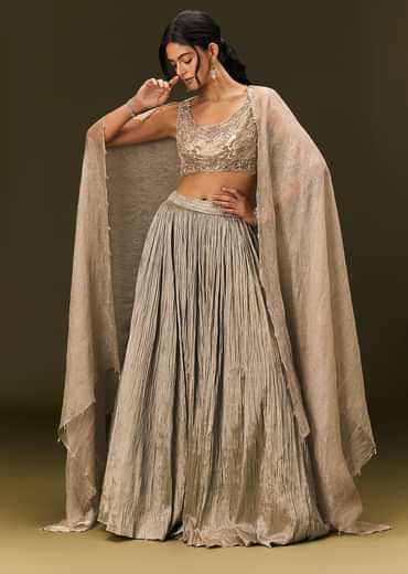 Gold Organza Lehenga Dupatta Set With Embellishments