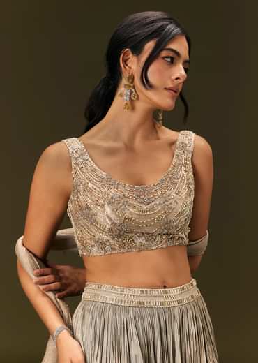 Gold Organza Lehenga Dupatta Set With Embellishments