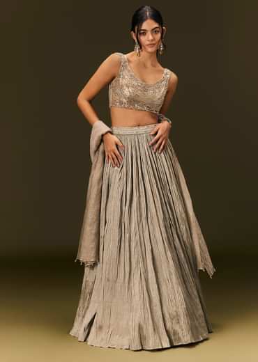 Gold Organza Lehenga Dupatta Set With Embellishments