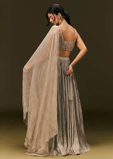 Gold Organza Lehenga Dupatta Set With Embellishments