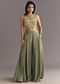 Green Raw Silk Croptop With Zardosi Work Palazzo Suit