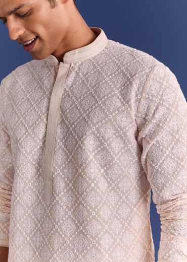 Peach Georgette Kurta Set With All Over Embroidery