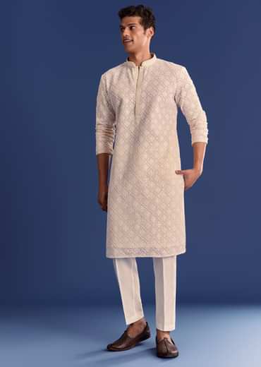 Peach Georgette Kurta Set With All Over Embroidery