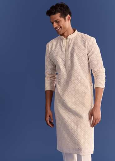 Peach Georgette Kurta Set With All Over Embroidery