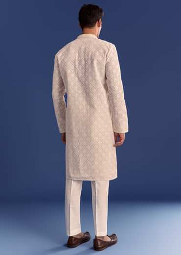 Peach Georgette Kurta Set With All Over Embroidery