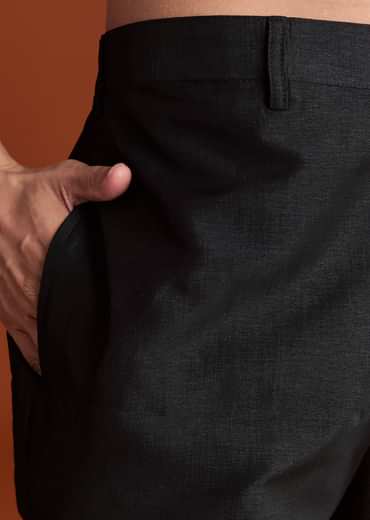 Black Silk Kurta Jacket Set With Thread Work