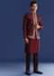 Red Silk Kurta Jacket Set With Thread Work