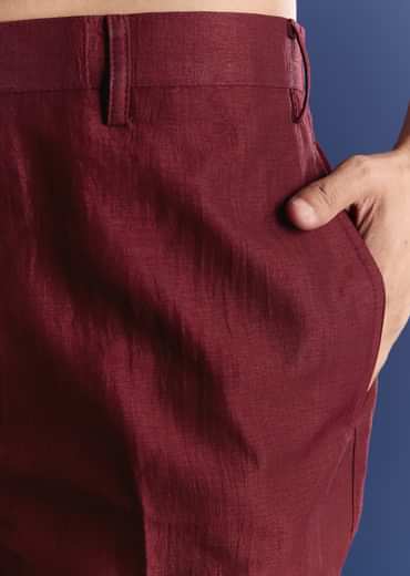 Red Silk Kurta Jacket Set With Thread Work