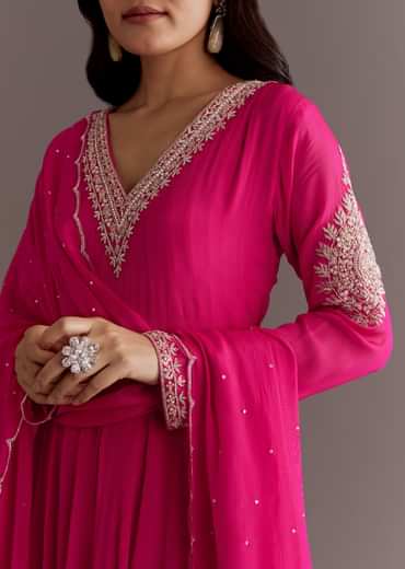 Pink Chinon Cutdana Embroidered Anarkali Dupatta Suit