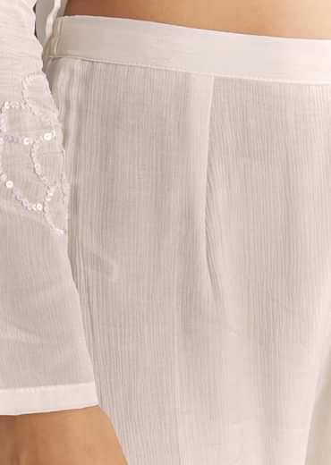 White Chinon Kurta Pant Set With Sequins Work