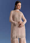 Light Grey Chinon Kurta Set With Moti And Cutdana Work