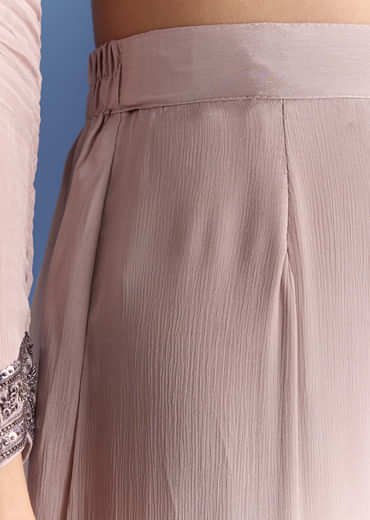 Beige Chinon Beaded Kurta Set With Ombre Dupatta