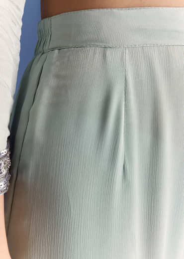 Mint Green Chinon Kurta Set With Beads And Ombre Dupatta