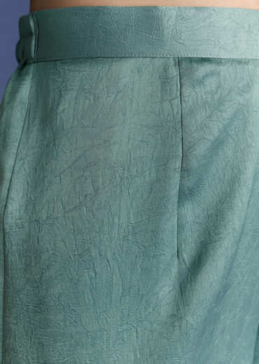 Aqua Green Crush Silk Kurta Set With Resham And Beads Work