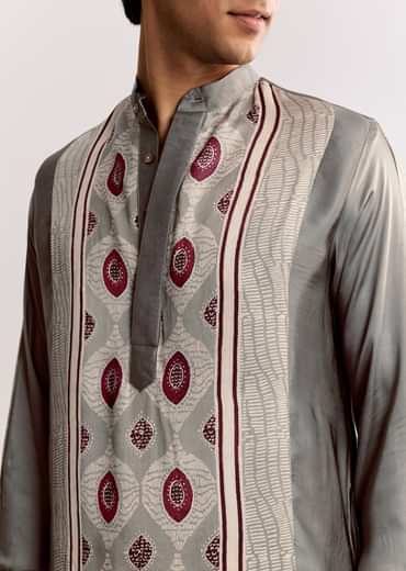 Ajrakh Printed Silk Kurta Set In Silk