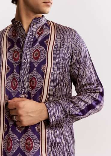 Silk Ajrakh Printed Kurta Set In Purple