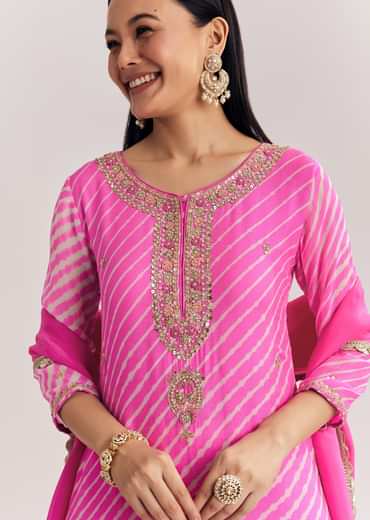 Pink Dola Silk Palazzo Suit With Zardosi Work