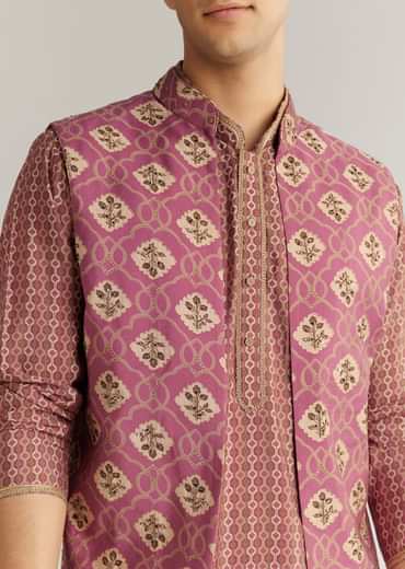 Mauve Modal Chanderi Cutdana Sequins Kurta Jacket Set