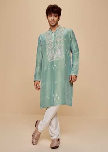 Green Tissue Kurta Set With Cutdana Yoke