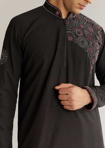 Black Suiting Sequin Resham Threadwork Kurta Set
