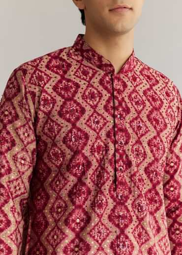 Maroon Modal Chanderi Sequin Embroidered Kurta Set