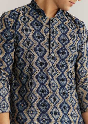 Navy Blue Modal Chanderi Sequin Embroidered  Kurta Set