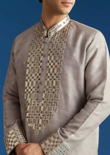 Grey Silk Yoke Embellished Kurta Set