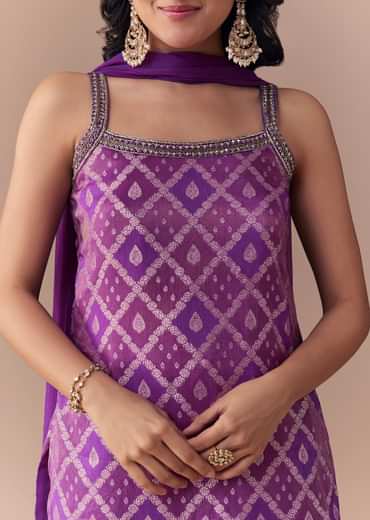 Purple Jacquard Woven Kurta Palazzo Set