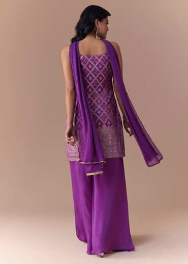Purple Jacquard Woven Kurta Palazzo Set