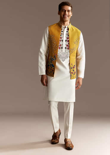 Sunshine Yellow Cutwork Kurta Jacket Set