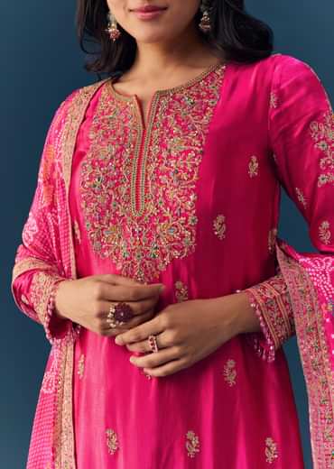Pink Cutdana Embellished Kurta Palazzo Set