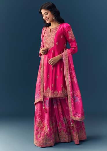 Pink Cutdana Embellished Kurta Palazzo Set
