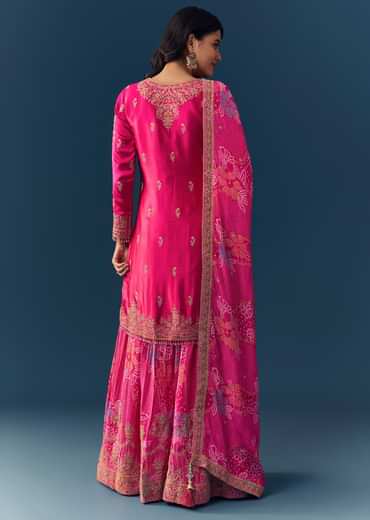 Pink Cutdana Embellished Kurta Palazzo Set
