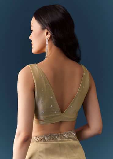 Beige Tissue Embellished Saree with Unstitched Blouse