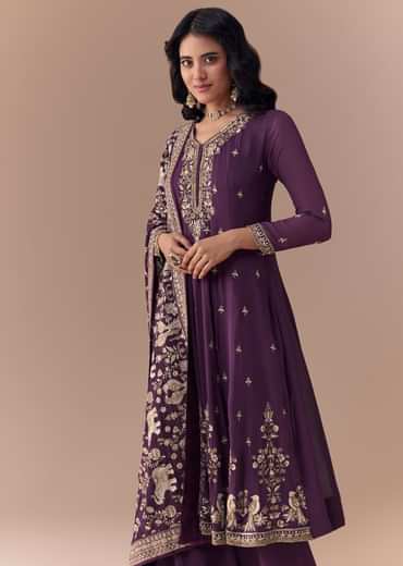 Purple Sequin Embellished Georgette Anarkali Set