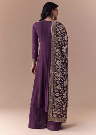 Purple Sequin Embellished Georgette Anarkali Set