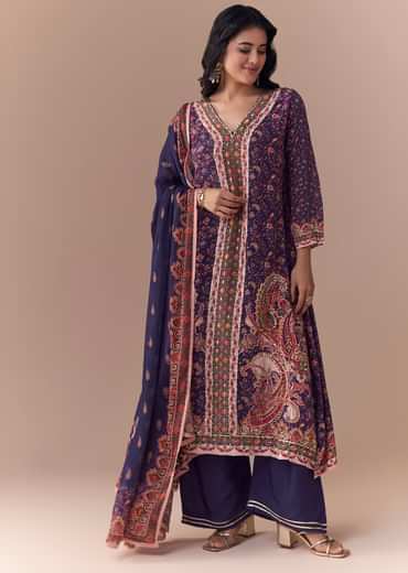 Purple Sequin Embellished Kurta Set