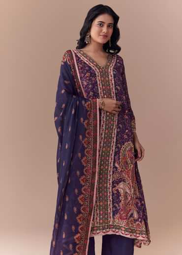 Purple Sequin Embellished Kurta Set