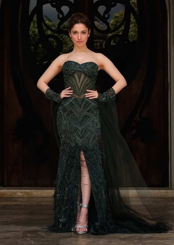 Green Net Bridal Gown With Cut Dana And Beads Embroidery