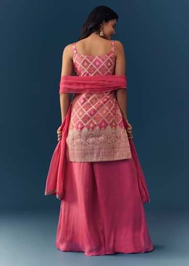 Pink Jacquard Weave Kurta Palazzo Set