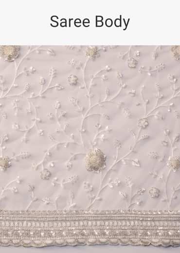 Pink Net Jaal Resham Work Saree with Unstitched Blouse